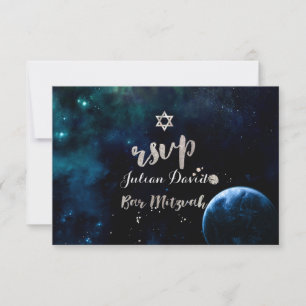 PixDezines RSVP Midnight Sky Bar Mitzvah ✡ Card