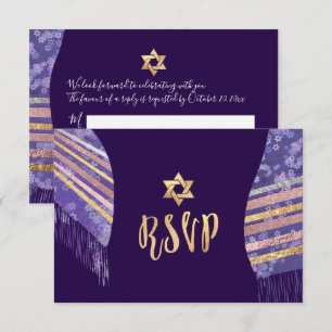 PixDezines rsvp mitzvah/Purple Tallit Invitation