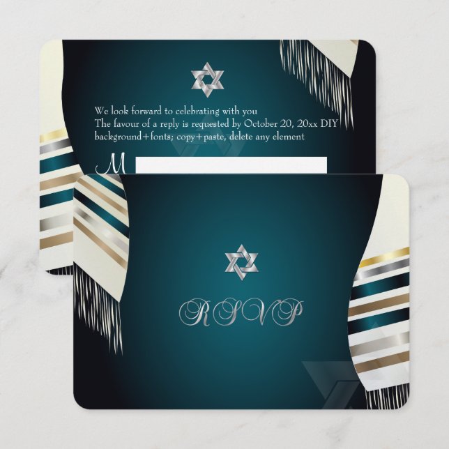 PixDezines RSVP Mitzvah/teal tallit/diy background Invitation (Front/Back)