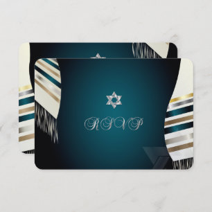 PixDezines RSVP Mitzvah/teal tallit/diy background Invitation