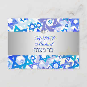 PixDezines rsvp mod stars/bar mitzvah/blue/silver Card