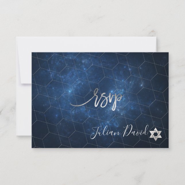 PixDezines RSVP Nebula Galaxy Space Bar Mitzvah ✡ Card (Front)