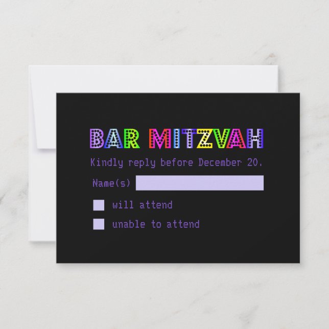 PixDezines RSVP Neon Sign Bar Mitzvah Card (Front)