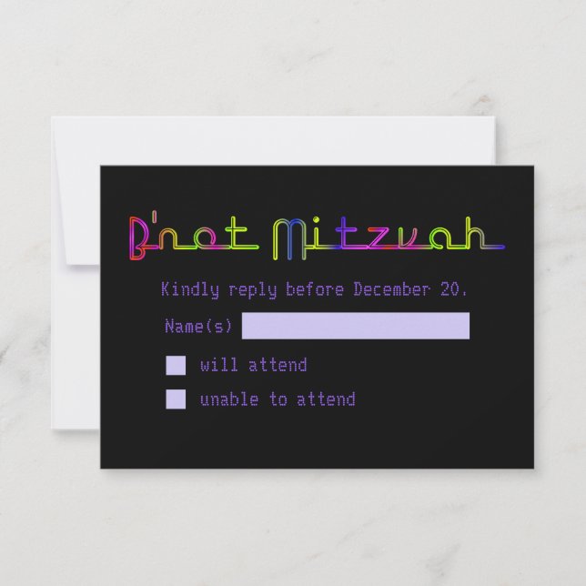 PixDezines RSVP Neon Sign B'not Mitzvah Card (Front)