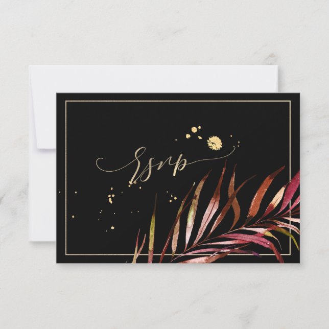PixDezines RSVP, Palm Fronds | Faux Gold RSVP Card (Front)