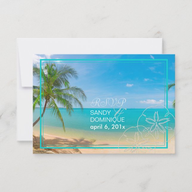 PixDezines rsvp paradise/Tropical+beach+palm trees Card (Front)