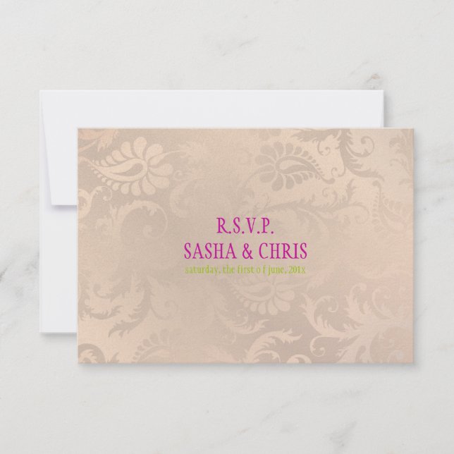 PixDezines rsvp pavo damask/pink champagne Card (Front)