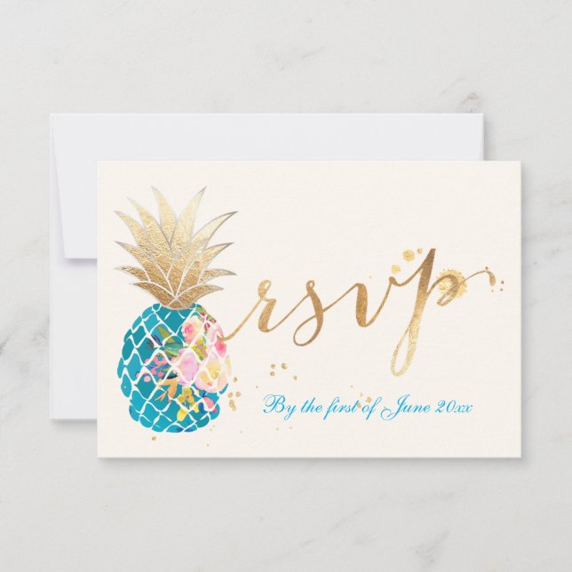 PixDezines rsvp Pineapples/Gold Brush Strokes (Front)