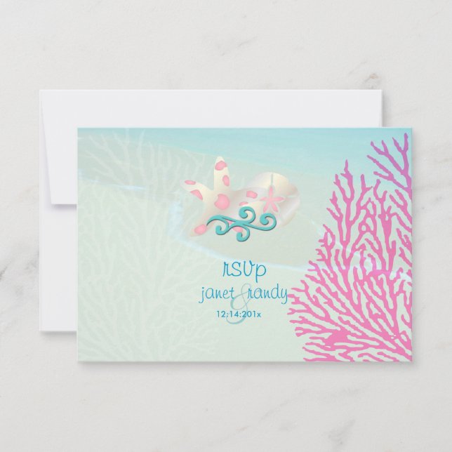 PixDezines rsvp pink coral+starfish, beach party (Front)