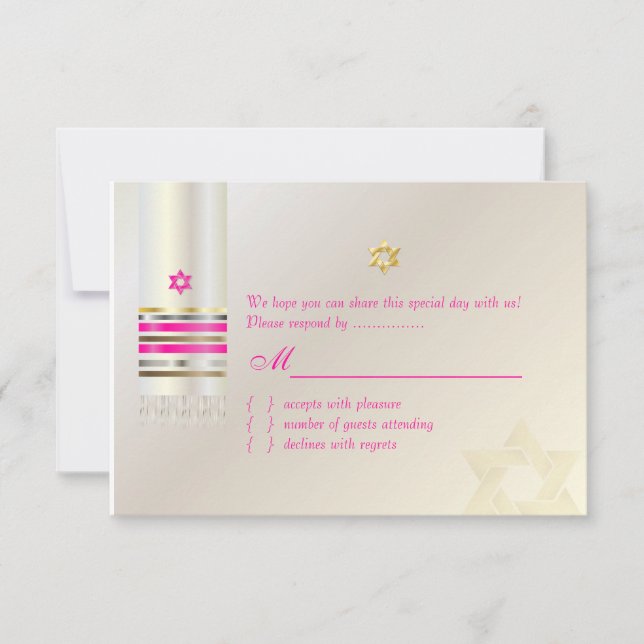 PixDezines RSVP Pink Tallit Bat Mitzvah Card (Front)