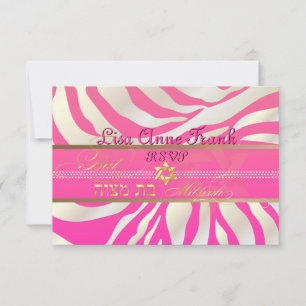 PixDezines rsvp Pink Zebra, Bat Mitzvah/DIY colour Card