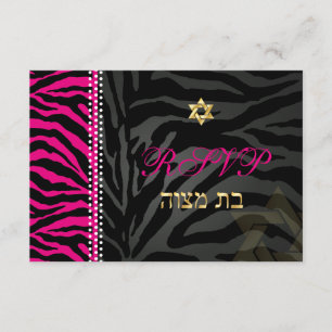PixDezines rsvp Pink Zebra Stripes, Bat Mitzvah Card