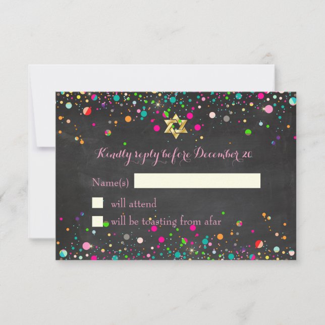 PixDezines Rsvp/Rainbow Confetti/Mitzvah RSVP Card (Front)