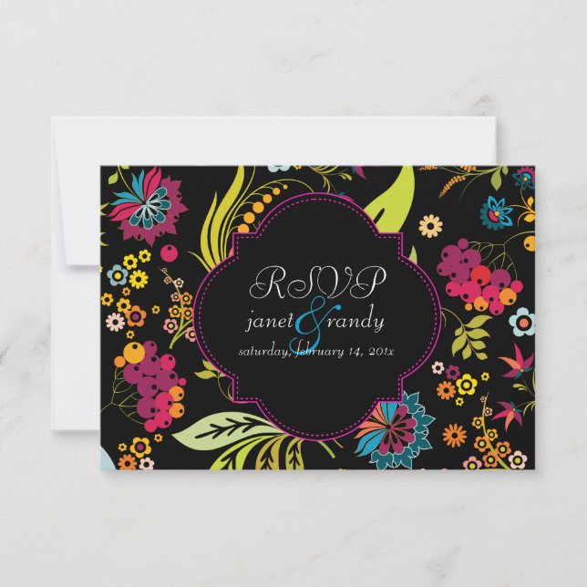 PixDezines rsvp retro floral/DIY background colour Card (Front)
