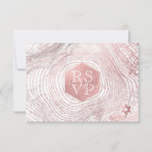 PixDezines RSVP Rose Gold Tree Rings Bat Mitzvah ✡ (Front)