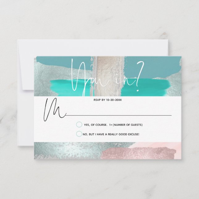 PixDezines RSVP Sage Coral, Colour Block Card (Front)