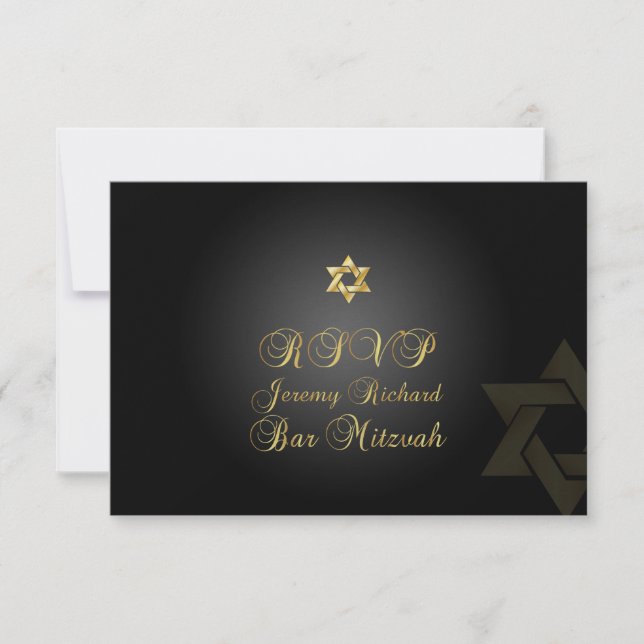 PixDezines rsvp Star, Bar Mitzvah/black+gold Invitation (Front)