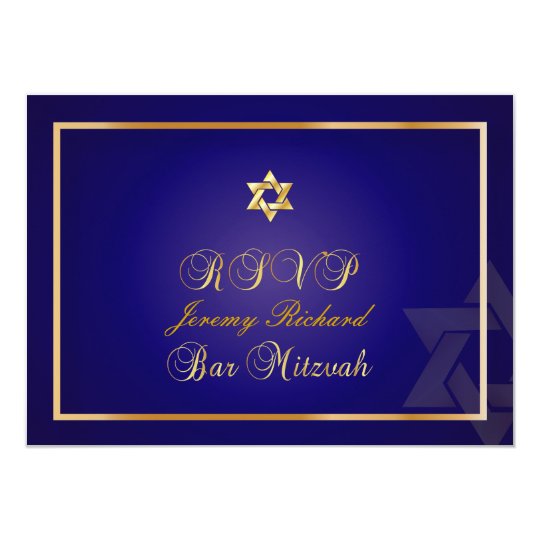 PixDezines rsvp Star, Bar Mitzvah/navy blue+gold Card