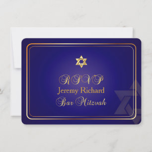 PixDezines rsvp Star, Bar Mitzvah/navy blue+gold Invitation