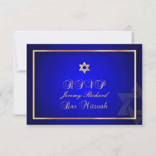 PixDezines rsvp Star, Bar Mitzvah/royal blue+gold Card