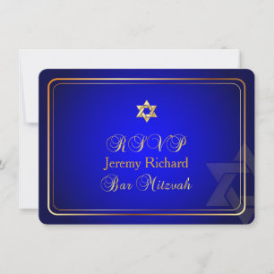 PixDezines rsvp Star, Bar Mitzvah/royal blue+gold Invitation
