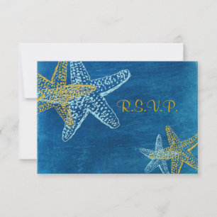 PixDezines rsvp, Starfish/blue/beach wedding RSVP Card
