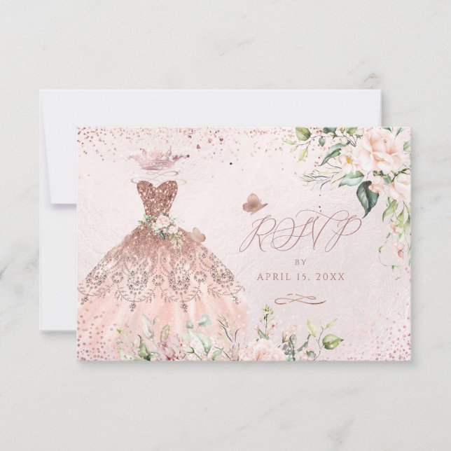 PixDezines RSVP Sweet 16 Dusty Rose Gown Invitation (Front)