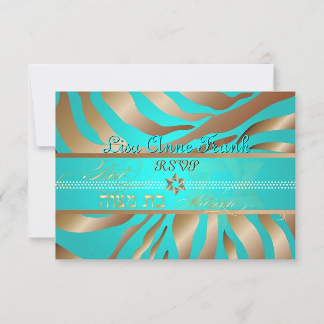 PixDezines rsvp Tan+Aqua Zebra, Bat Mitzvah (Front)