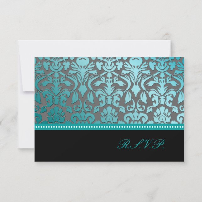 PixDezines rsvp teal flora damask/diy background Card (Front)
