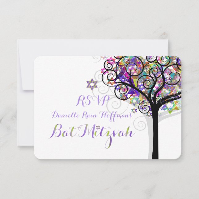 PixDezines RSVP TREE OF LIFE BAT MITZVAH/PURPLE Card (Front)