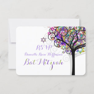 PixDezines RSVP TREE OF LIFE BAT MITZVAH/PURPLE Card