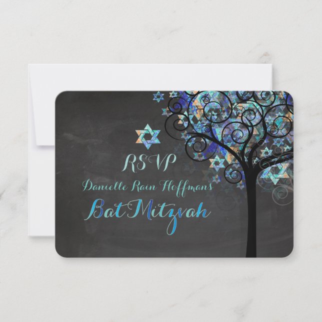 PixDezines RSVP Tree of Life Mitzvah/Chalkboard (Front)
