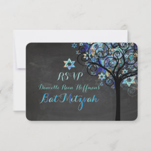 PixDezines RSVP Tree of Life Mitzvah/Chalkboard Card