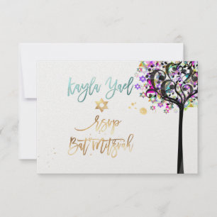 PixDezines RSVP Tree of Life Music Bat Mitzvah ✡ Invitation