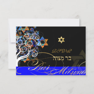 PixDezines rsvp tree of life+stars, Bar Mitzvah Card
