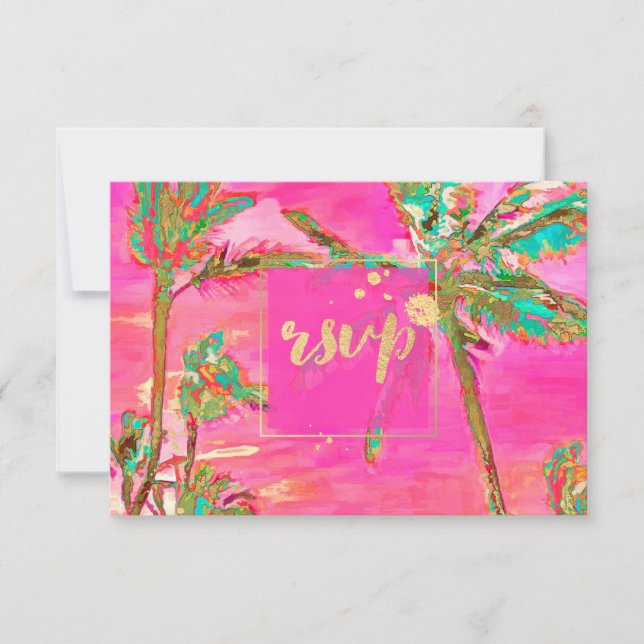 PixDezines RSVP Vintage Hawaiian Beach/Pink Card (Front)