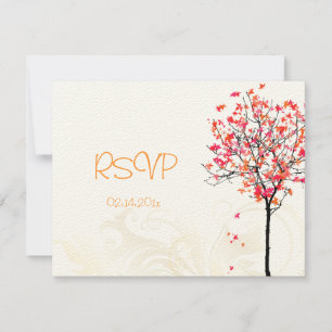 PixDezines rsvp vintage maple tree/orange+pink Card
