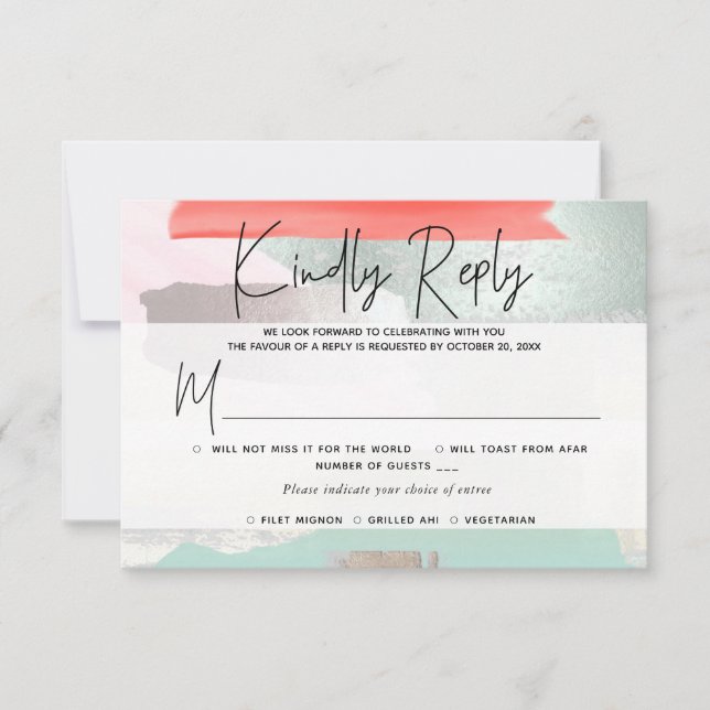 PixDezines RSVP w Meal, Modern Art, Mint Coral (Front)