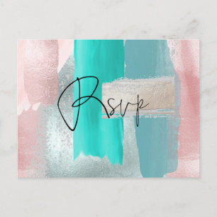 PixDezines RSVP w Meals, Modern Blush Aqua Invitation Postcard