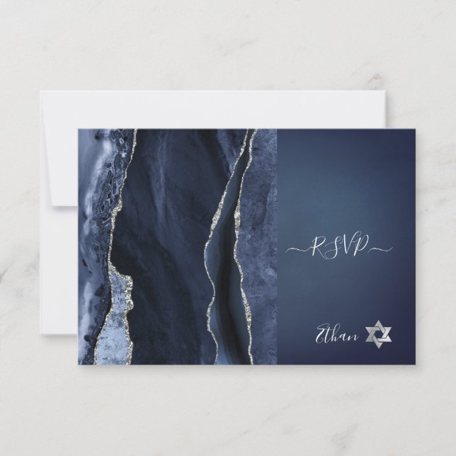 PixDezines RSVP Watercolor Agate Bar Mitzvah ✡ Card (Front)