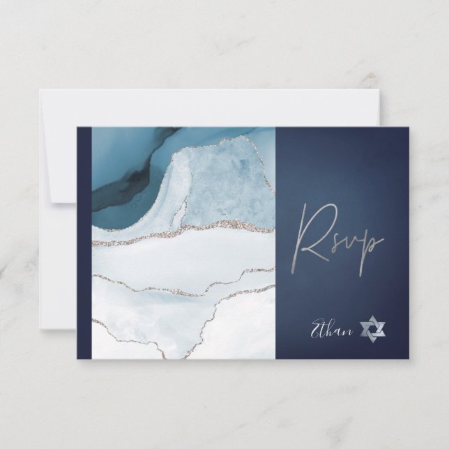 PixDezines RSVP Watercolor Agate Bar Mitzvah ✡ Card (Front)