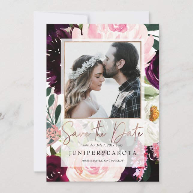 PixDezines Rustic Bloom Blush Pink Burgundy Flower Invitation (Front)