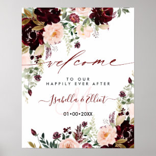 PixDezines Rustic Blush Burgundy Flowers Welcome Poster