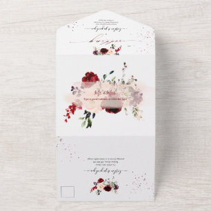 PixDezines Rustic Blush Burgundy WatercolorFlowers All In One Invitation