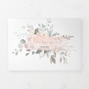 PixDezines Rustic Dusty Blush Roses Eucalyptus Tri-Fold Invitation