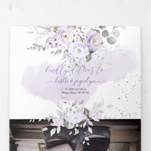 PixDezines Rustic Dusty Purple Roses Eucalyptus Tri-Fold Invitation