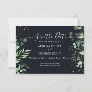 PixDezines Rustic Eucalyptus Navy n Gold Save The Date