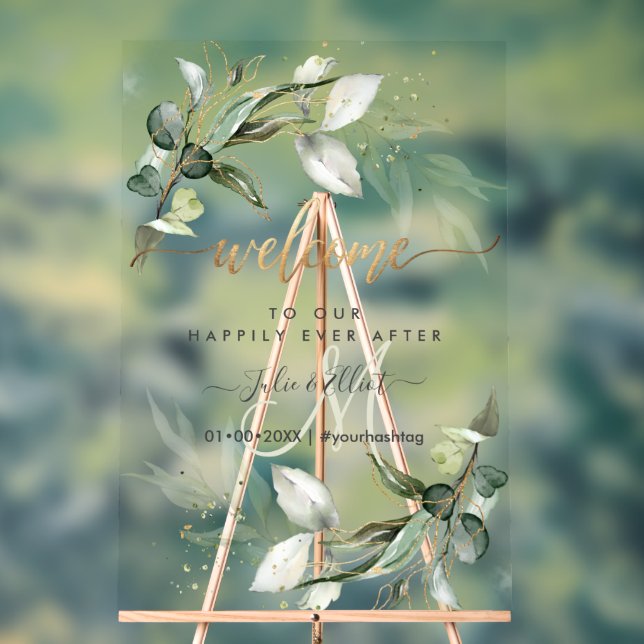 PixDezines Rustic Greenery Gum Eucalyptus Welcome Acrylic Sign (Neutral)