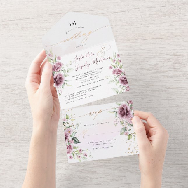 PixDezines Rustic Mauve Pink Roses  All In One Invitation (Tearaway)