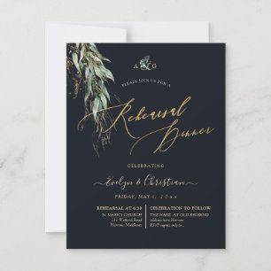 PixDezines Rustic Willow Eucalyptus Navy n Gold Invitation